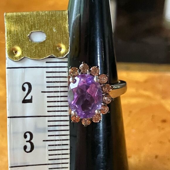 Natural Moroccan Amethyst Champagne Zircon Sterling Silver Ring Size 5 - Picture 6 of 8